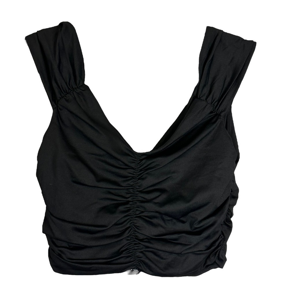 David Lerner Ruched Crop Top Black Y2K Minimalist Stretch Tank M NWT DAT1089